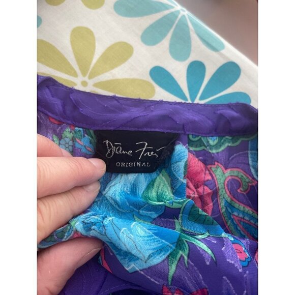 Diane Freis Skirt Set Womens Vintage Floral Purple Red Blue Polyester Top Button - Picture 4 of 15